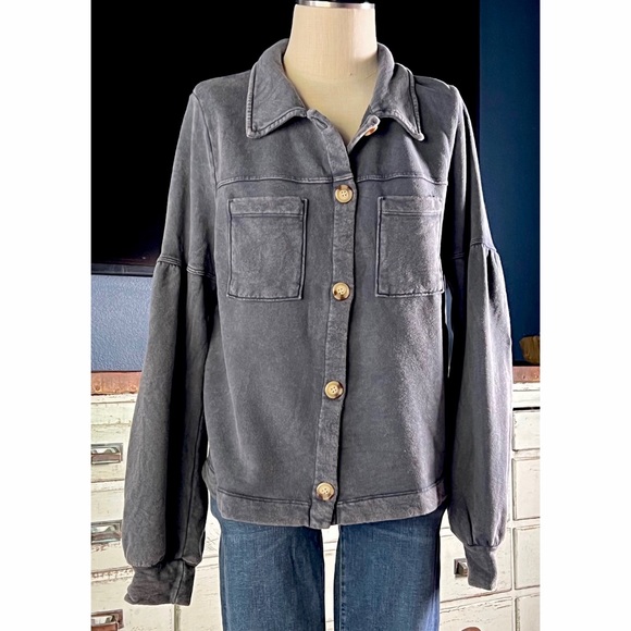 Anthropologie Melora Puff Sleeve Grey Shirt Jacket Shacket NWT New L - Picture 1 of 16